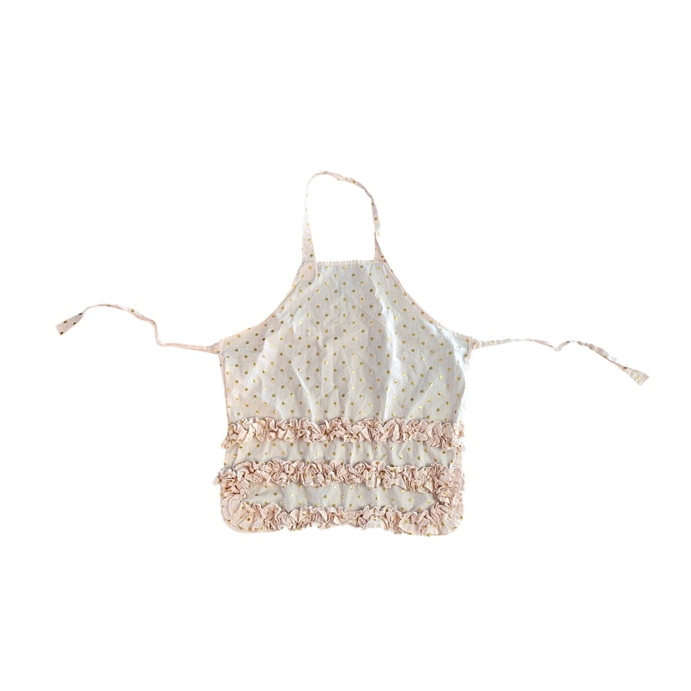 Pottery Barn Kids Pink Gold Polka Dot Ruffle Apron One Size Cotton Tiered Bib